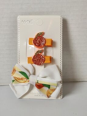 Mint Orange Fruit Hair Clip Set - Orange, White, Green